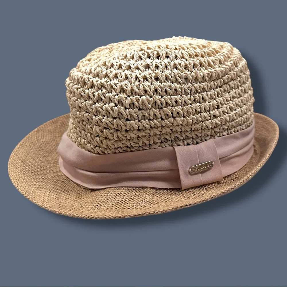 EUC Steve Madden Woven Flip Brim Fedora in Cream & Soft Pink. Size OS ๐ - Picture 2 of 10